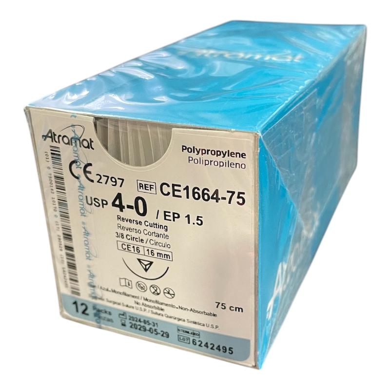 Поліпропілен монофіламент синій, не розсмоктується USP 4-0 (EP1.5) зі зворотн.-ріж. голкою 16мм, 3/8кола, довж. нитки 75см